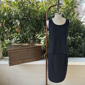 St John Knit Tank Skirt Set Black Ribbed Minimalist 2-Piece Quiet Luxury Sz S/M